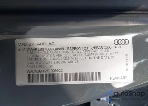 2019 Audi A3 40 Premium/40 Titanium Premium from USA, damaged, VIN WAUAUGFF2K1009922